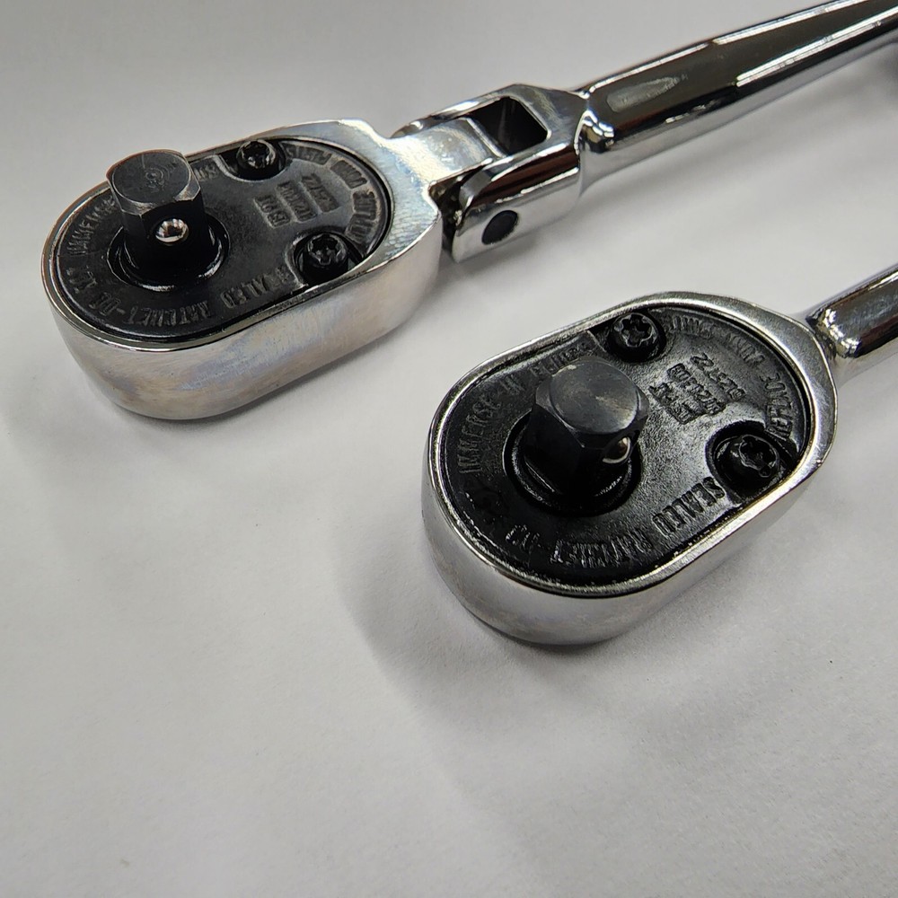 Snap-on Tools NEW 2pc DARK TITANIUM 1/4" Drive Hard Grip Fixed/Flex Ratchet Set