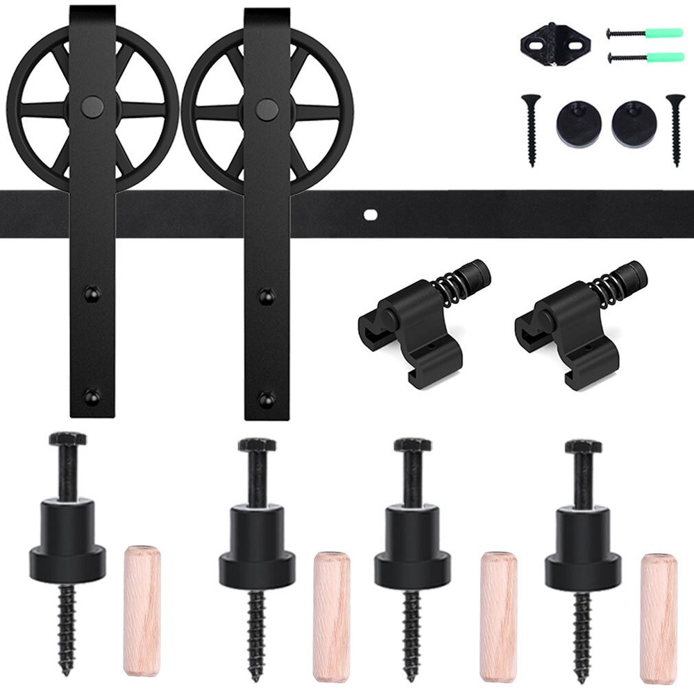 CCJH 4-20FT Sliding Barn Door Hardware Basic Black Roller Kit Single/Double Door