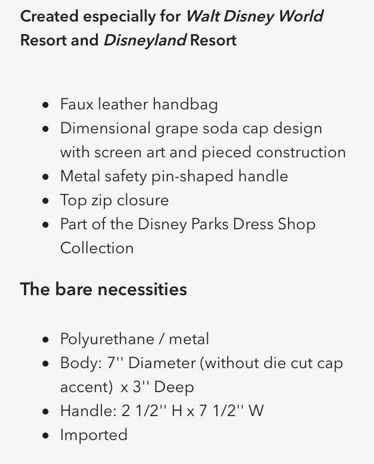 Disney Parks Exclusive Pixar Up Ellie Grape Soda Bottle Cap Crossbody Bag Purse