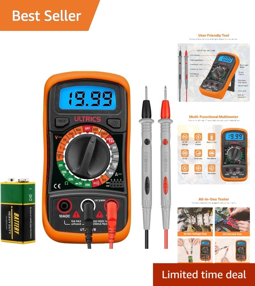 All-In-One Digital Multimeter for DIY Projects - Includes  Leads and Battery