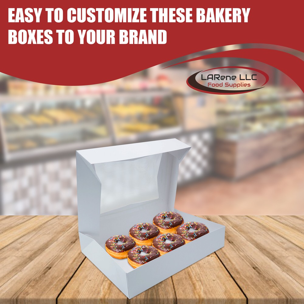 Bakery Boxes with Window [20-Pack] 12x8x2.25” | White Auto-Popup Donut Boxes