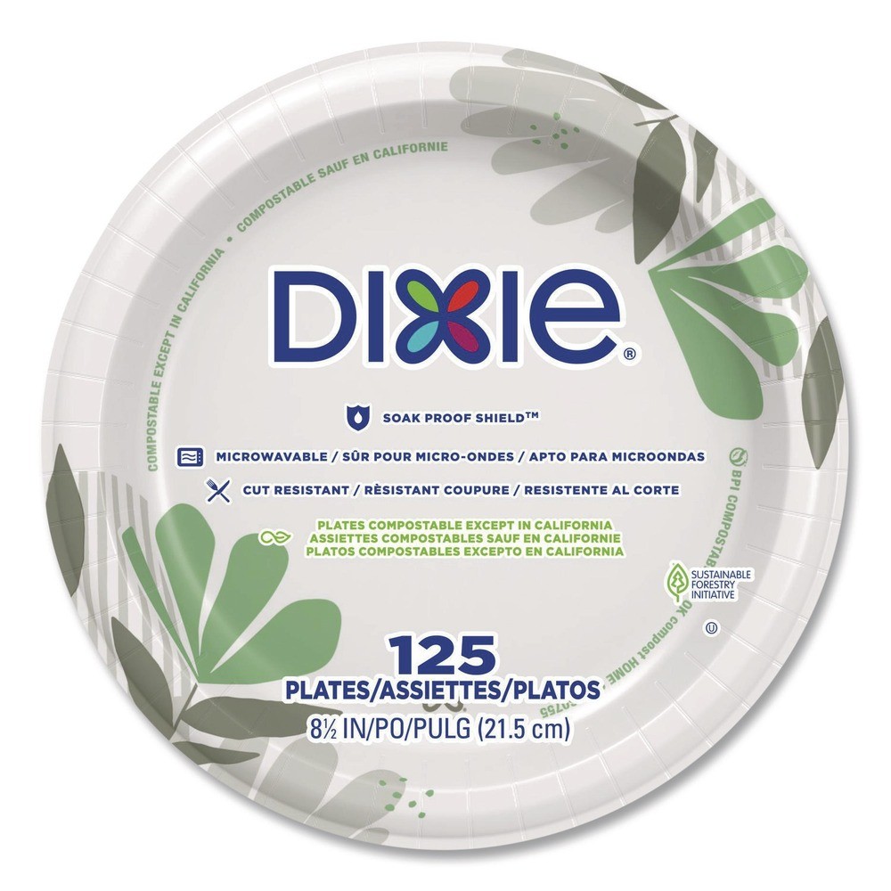 Dixie UX9PATHPK Pathways 8.5" Paper Plates - Green/Burgundy (125/PK) New