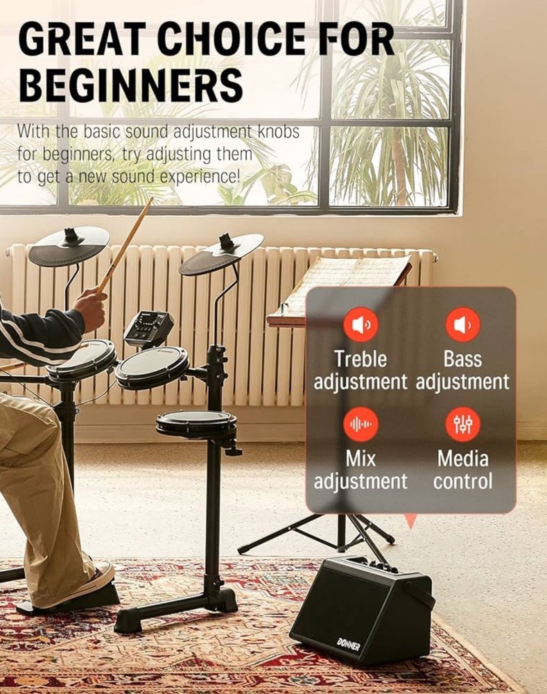 Donner Mini Electric Drum Amp 20W Wireless Electronic Drum Amplifier Bluetooth