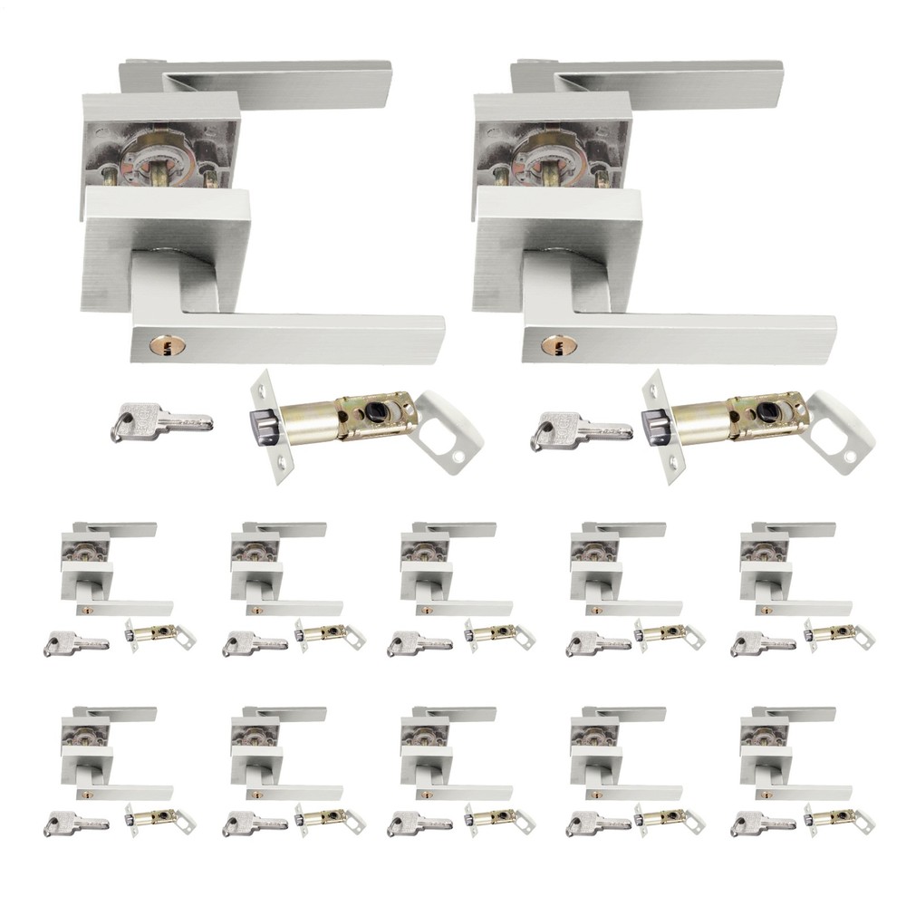 12pcs Silver Square Door Lever Handle Privacy Passage Interior Lock