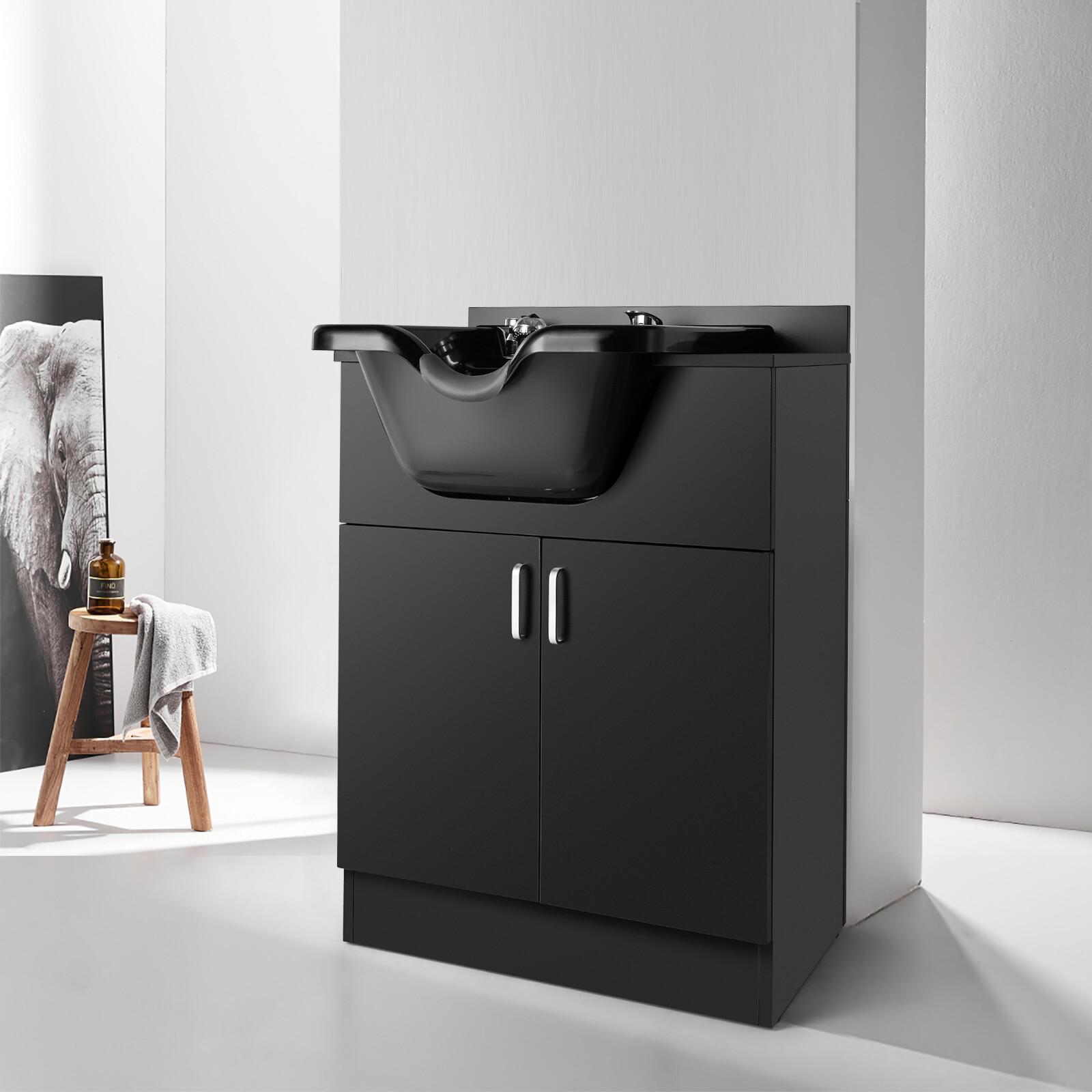 Backwash Sink Station Shampoo Bowl Beauty Spa Salon Hair Barber Equipment Black