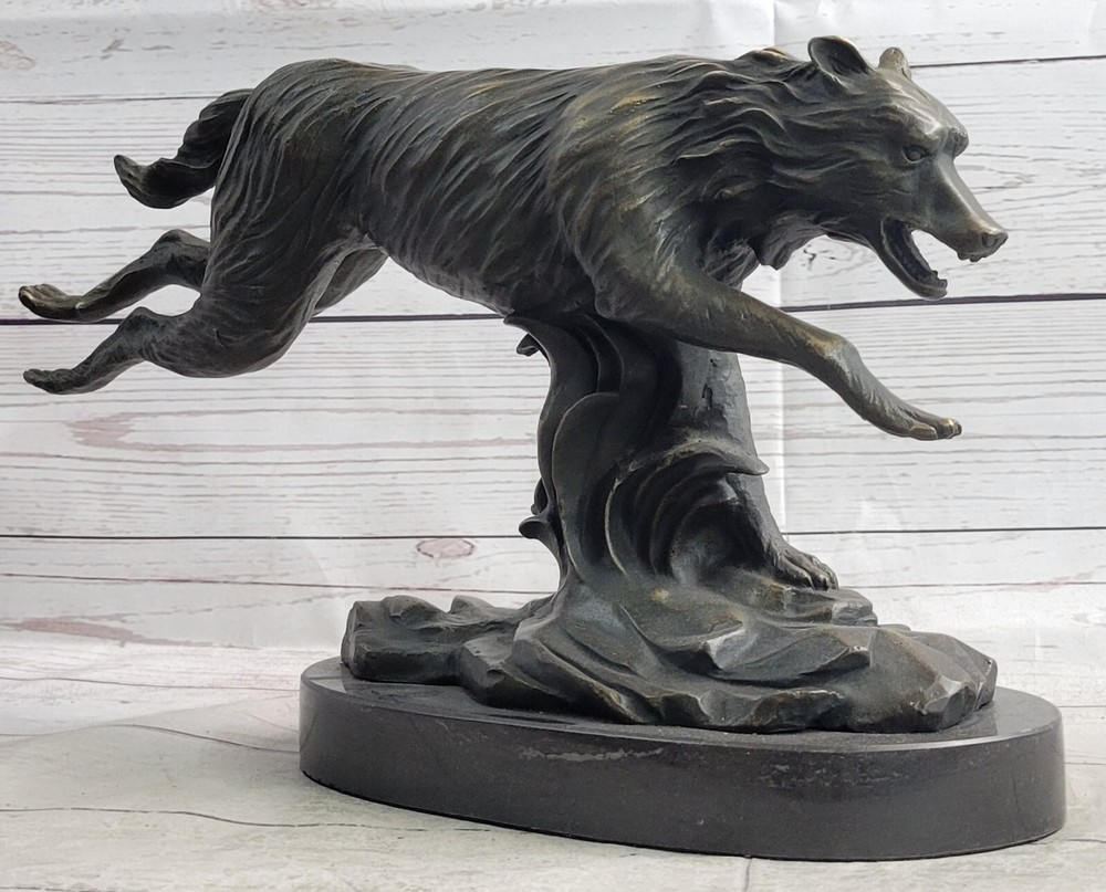 Dynamic Wolf Sculpture C Williams Signed Original Lost Wax Method Office