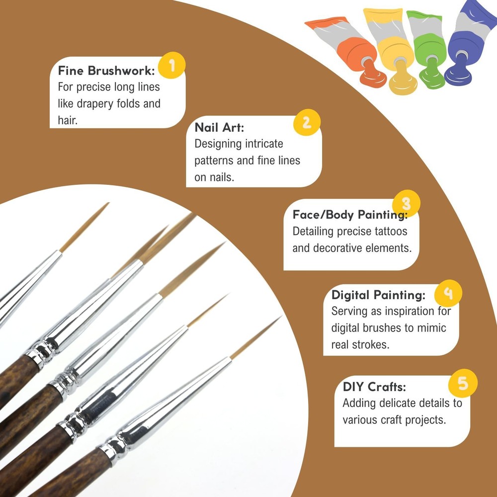 Rigger Liner Brushes 6 Pcs Extra Long Fine Tip Paint Brush Set Script Pinstri...