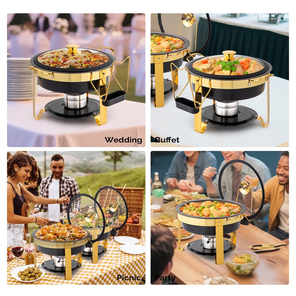 4-Pack 5QT Chafing Dish Set, Maifanite Stone Coated Buffet Warmers Stackable