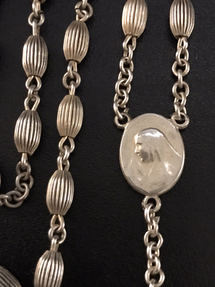 ANTIQUE ALL SOLID STERLING SILVER ROSARY by GOLDI KAPLAN - 23gm 20.5" - SWEDEN