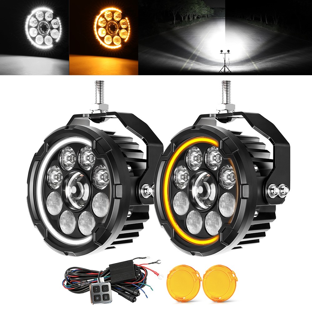 2x4.5" 200W LED Motorcycle Driving Fog Spot Light Auxiliary Lamp White+Amber DRL