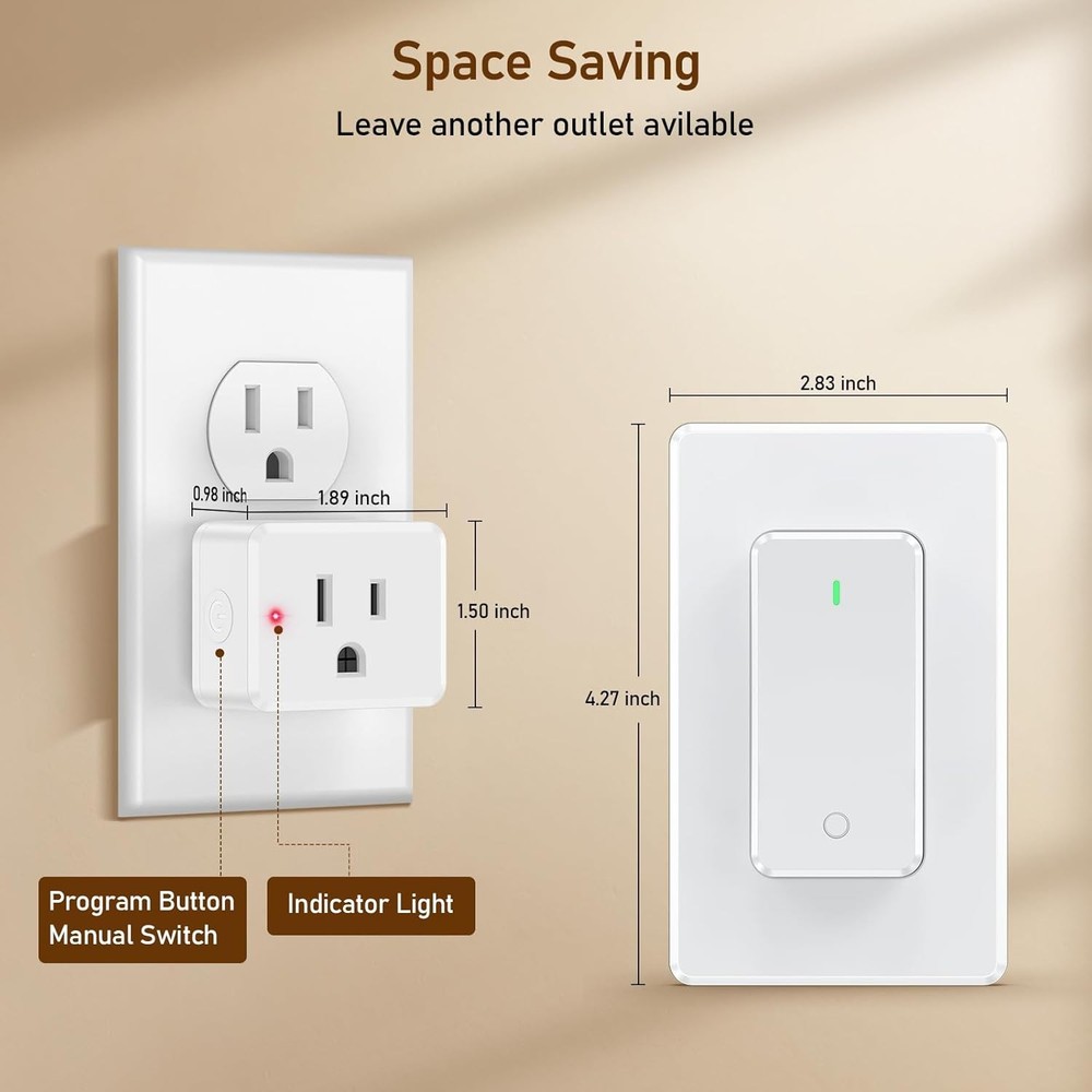 2 Pack Remote Control Outlet Plug, 15A Wireless Light Switch Kit