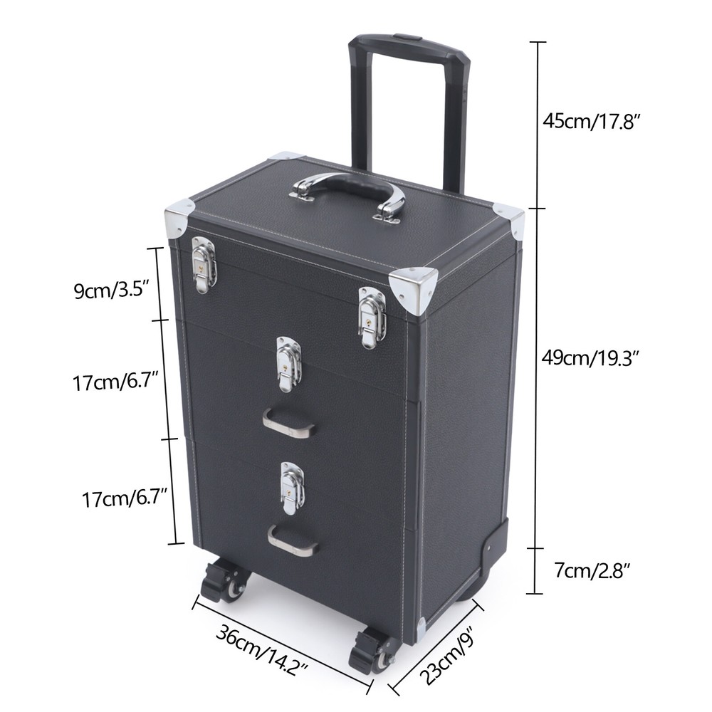 Multi-Layer Cosmetic Case Nail Tattoo Rolling Multi-function Trolley Suitcase US