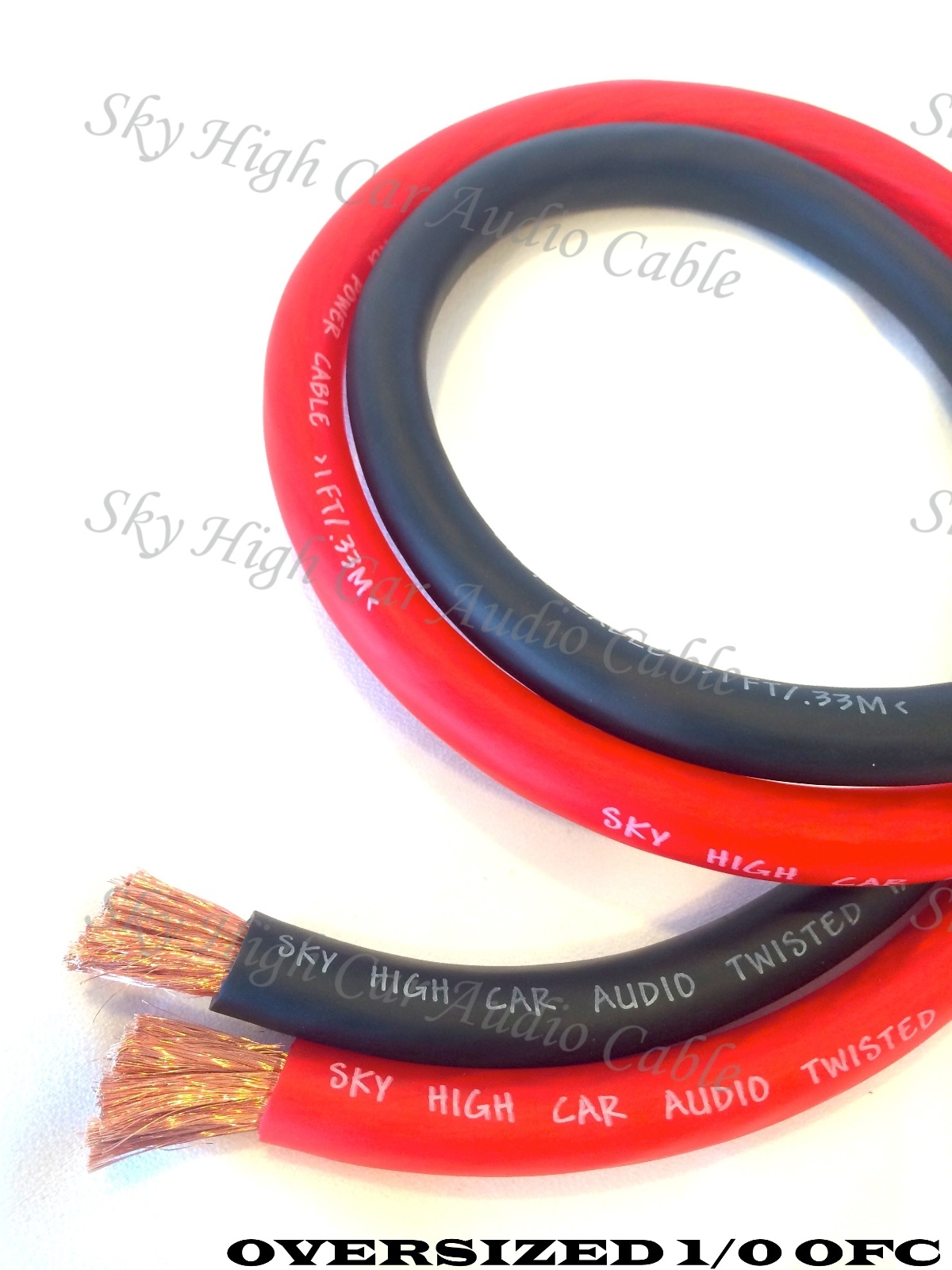 50 ft OFC 1/0 Gauge Oversized 25' RED & 25' BLACK Power Ground Wire Sky High Car