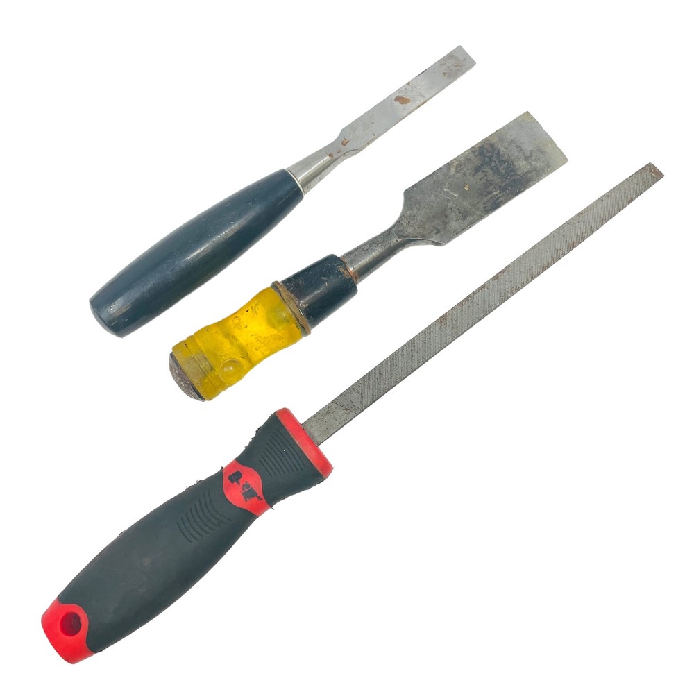 3 Pcs Black Decker and Assorted Wood Chisel Set & Square Type Hand File