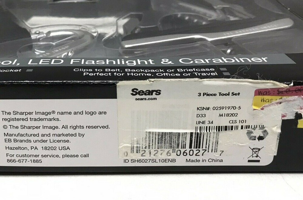 The Sharper Image SH6027SL 3 Pc. Multi Tool Kit Flashlight Carabiner Silver