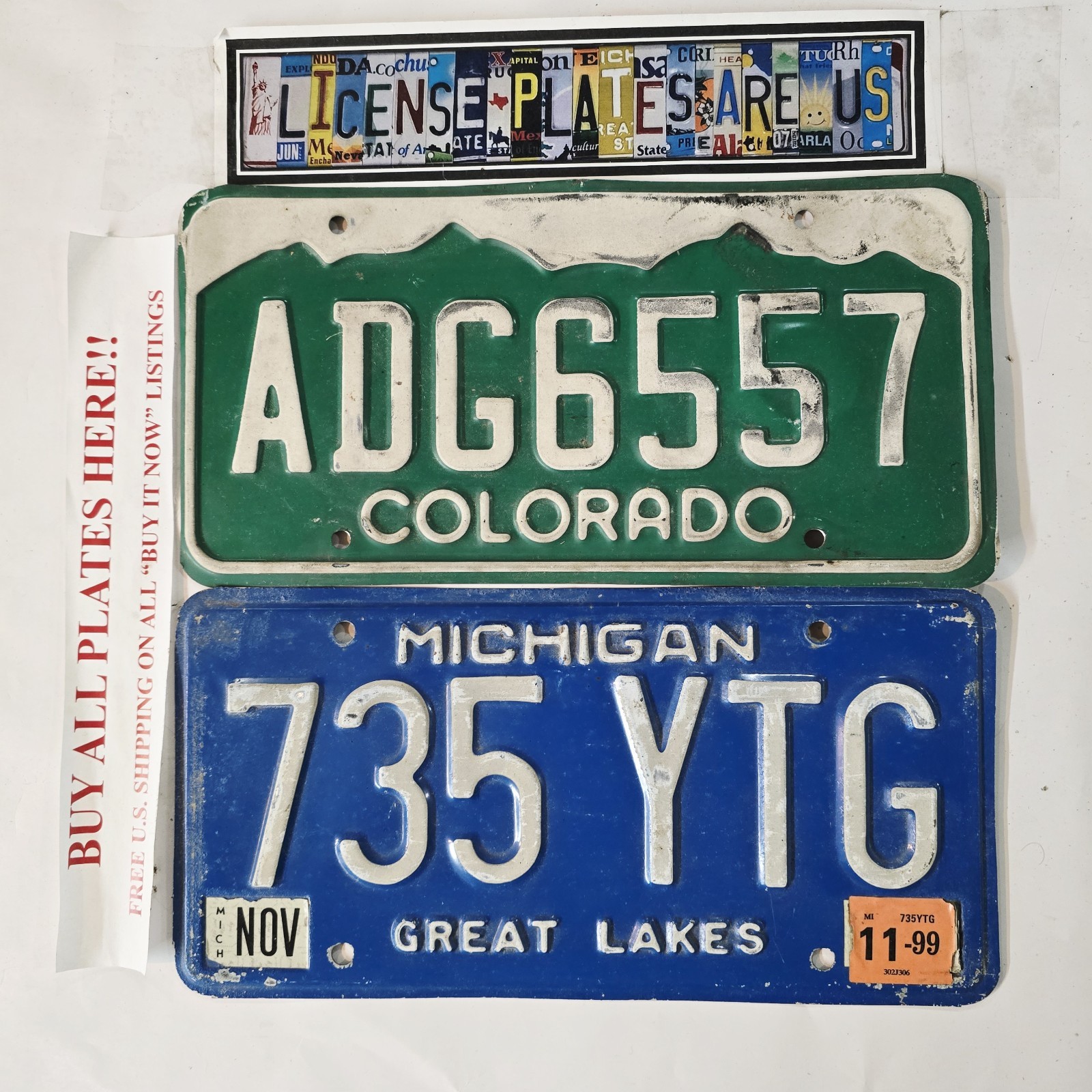 Michigan & Colorado License Plate Lot 2 Old Vintage Tags ADG6557 - 735 YTG