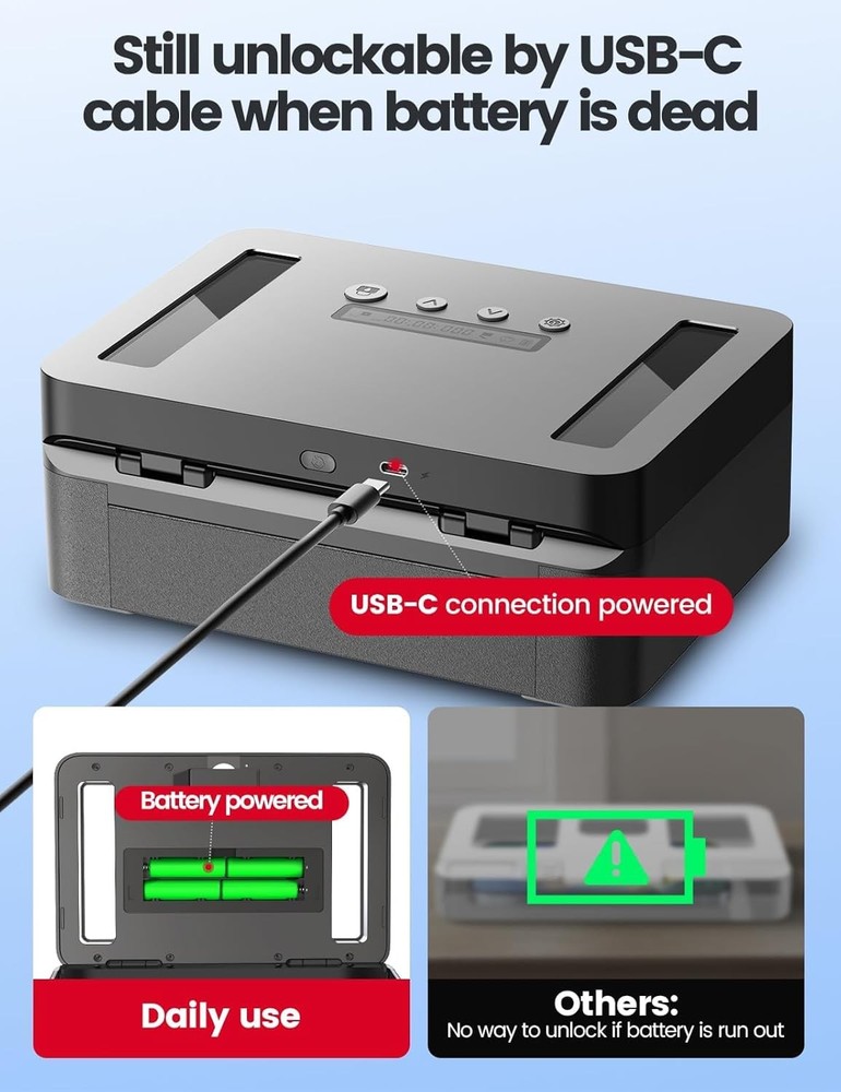 Metal Time Lock Box, Phone Lock Box with Timer, Timed Locking Safe, S