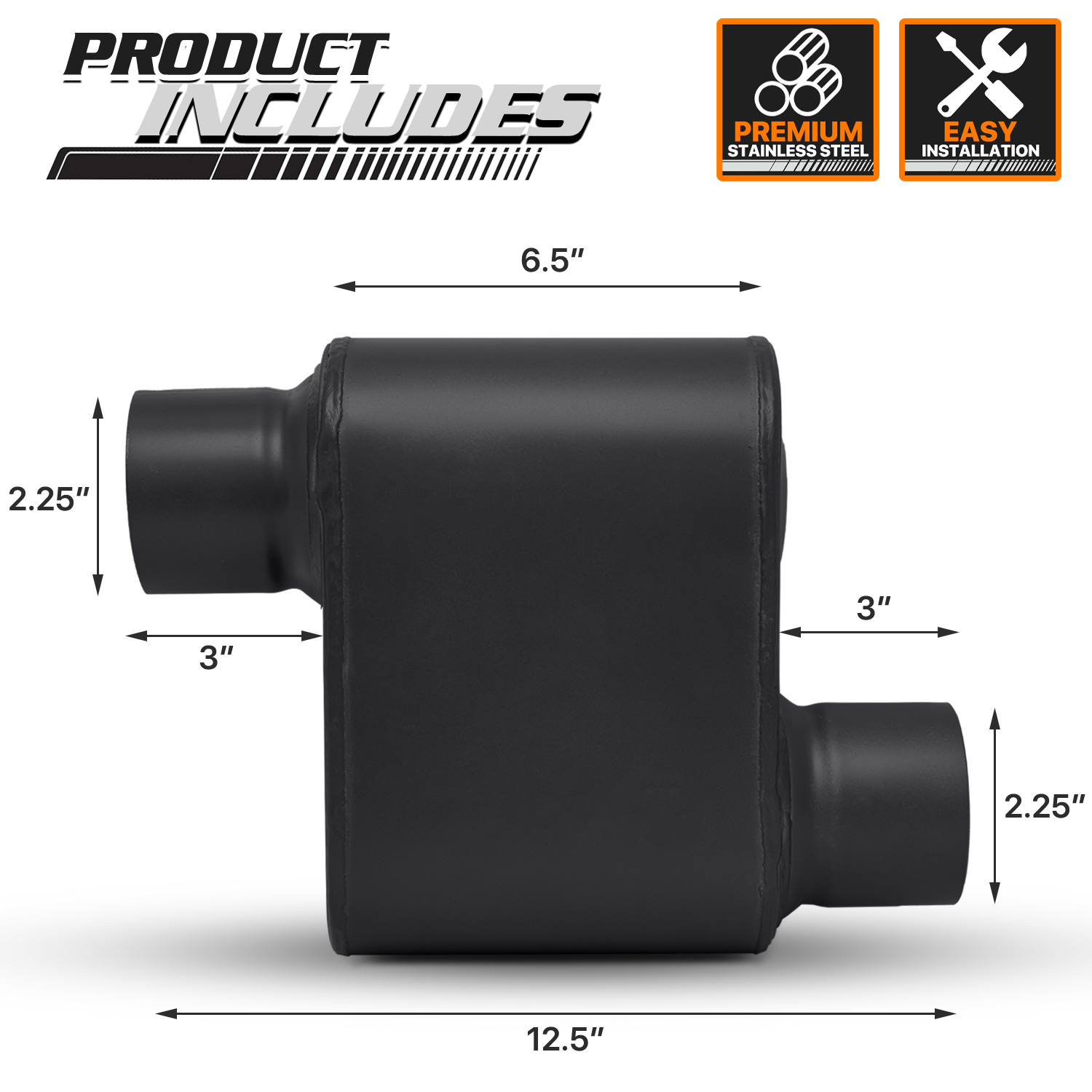 2 Pcs Black 2.25" Offset Inlet/Outlet Race Performance Chambered Exhaust Muffler