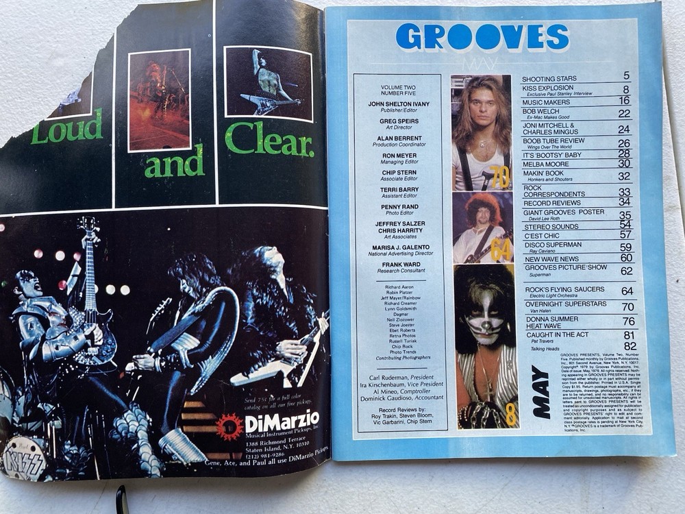 Grooves Magazine KISS Van Halen Poster Intact May 1979 Torn Cover