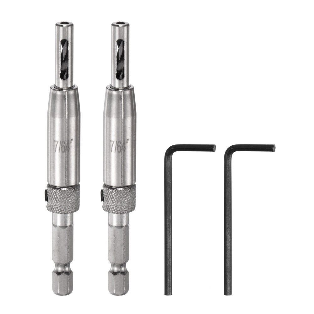 2pcs Self Centering Drill Bit Set 7/64" Hex Shank 1/4" for Hinges, Silver