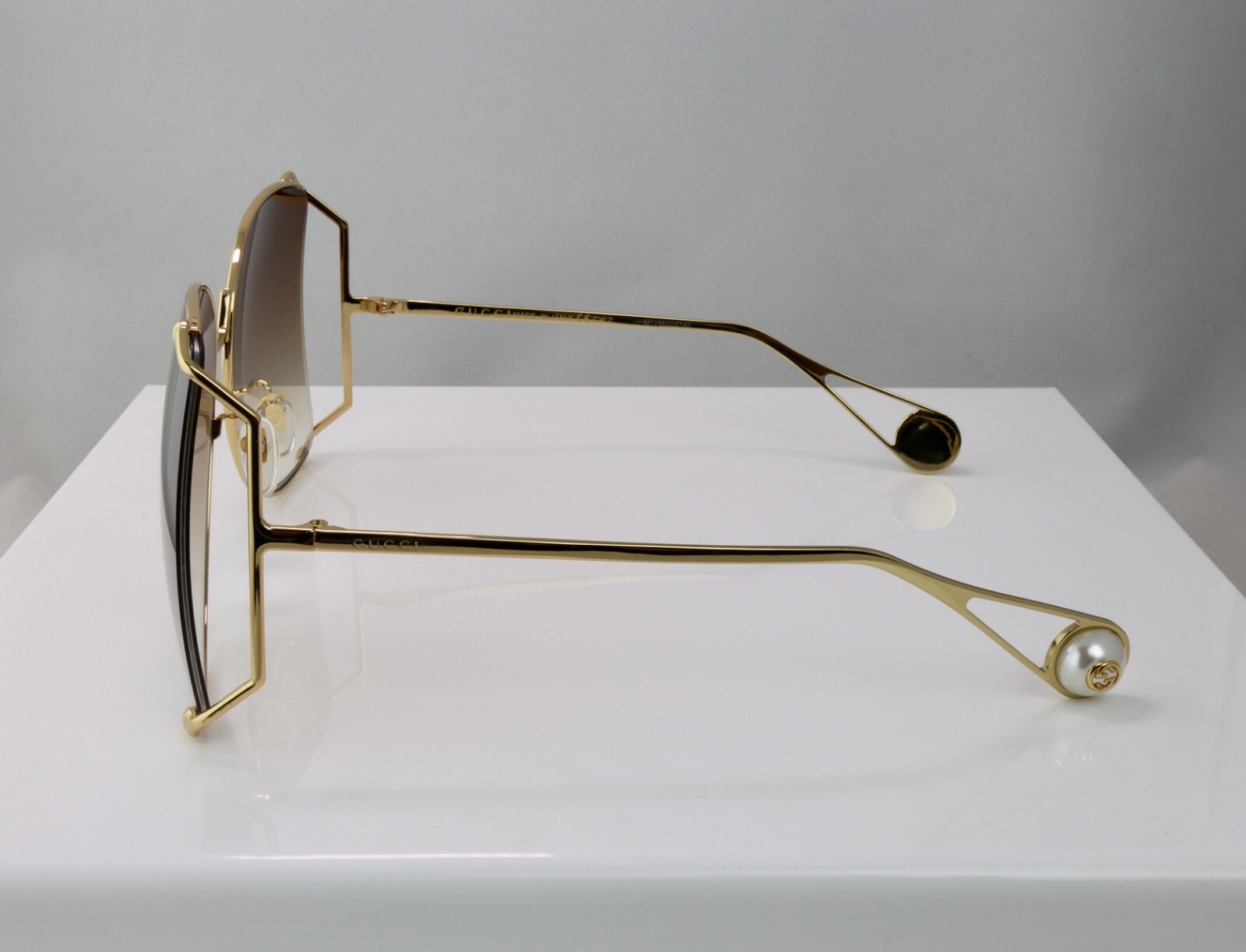 Gucci GG0252S 003 63mm Square Oversized Sunglasses Gold with Brown Lens