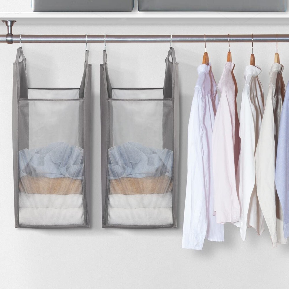 STORAGE MANIAC 2-Pack Hanging Laundry Hamper, Front See-Through Mesh Bag, Sli...