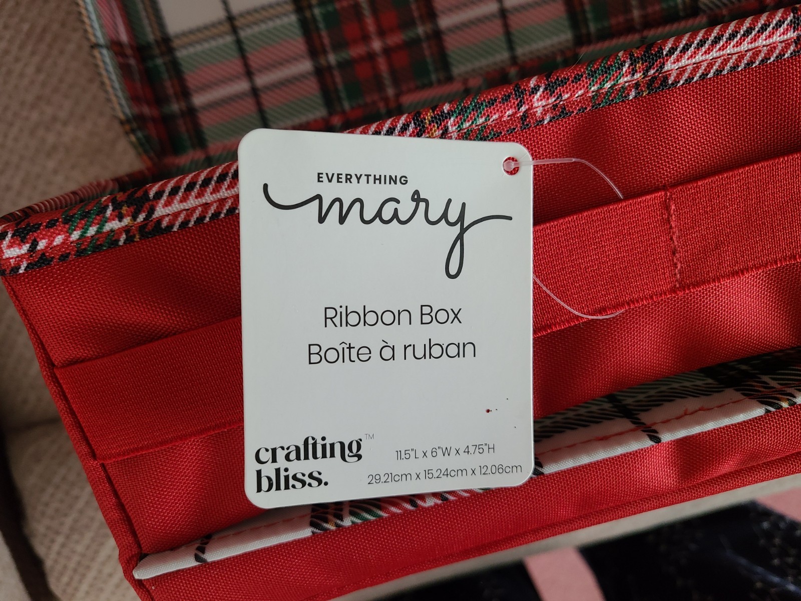 EVERYTHING MARY RED & PLAID STORAGE RIBBON BOX NEW