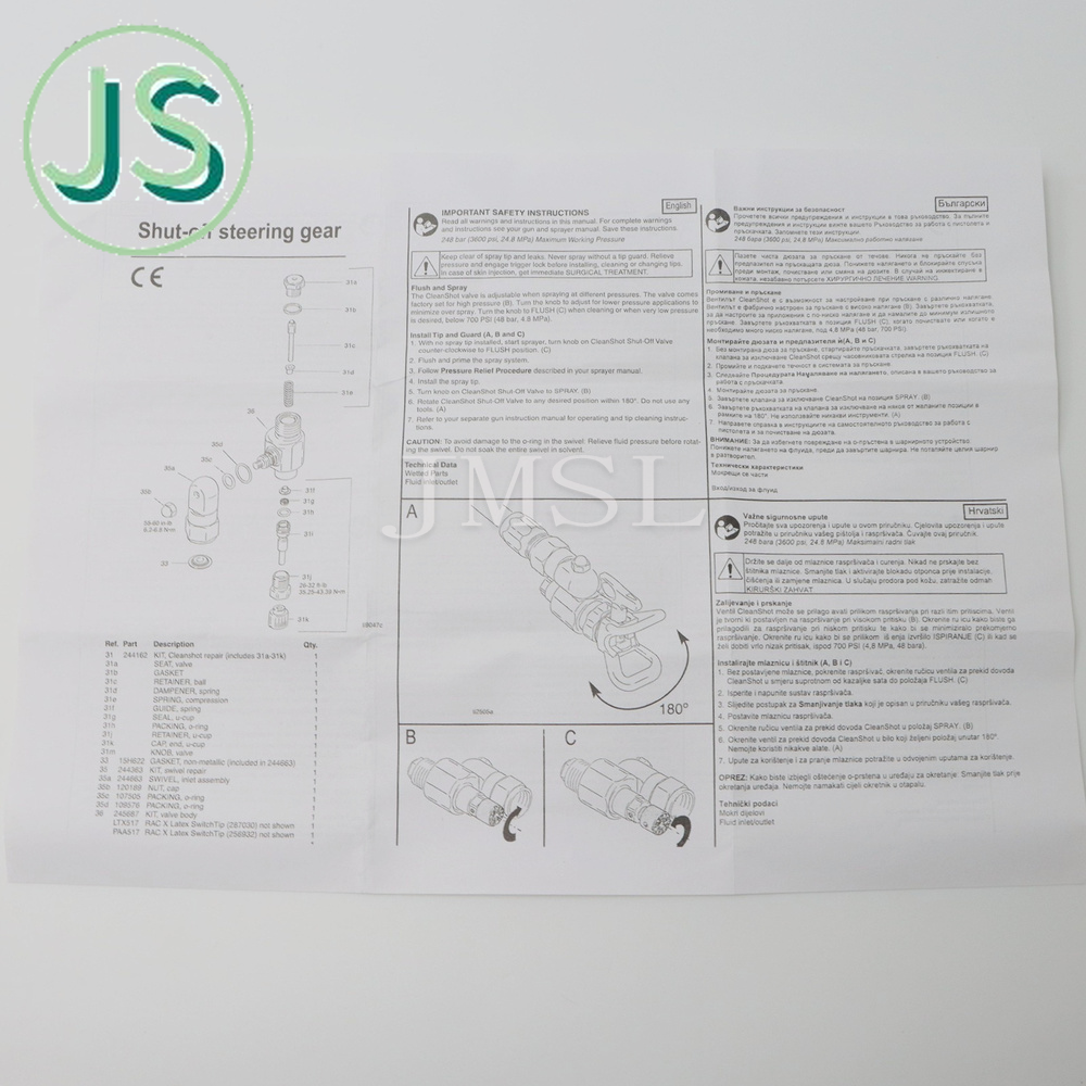 517 Nozzle Airless Paint Gun Pole Extensions Clean Shot Shut-Off Valve 287030