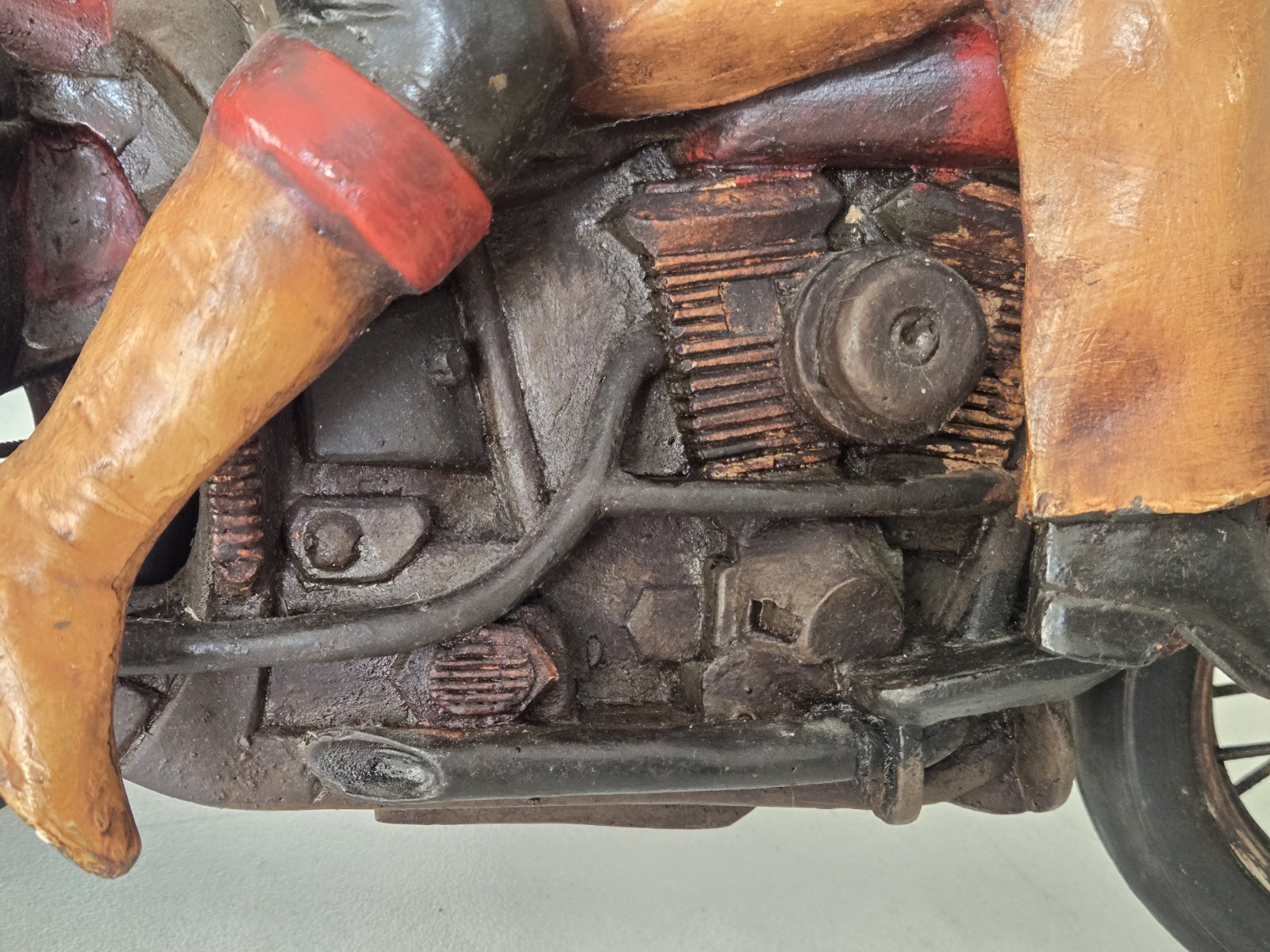 LARGE Wooden Sailor & Date Couple Riding Harley Davidson Motorcycle Sculpture