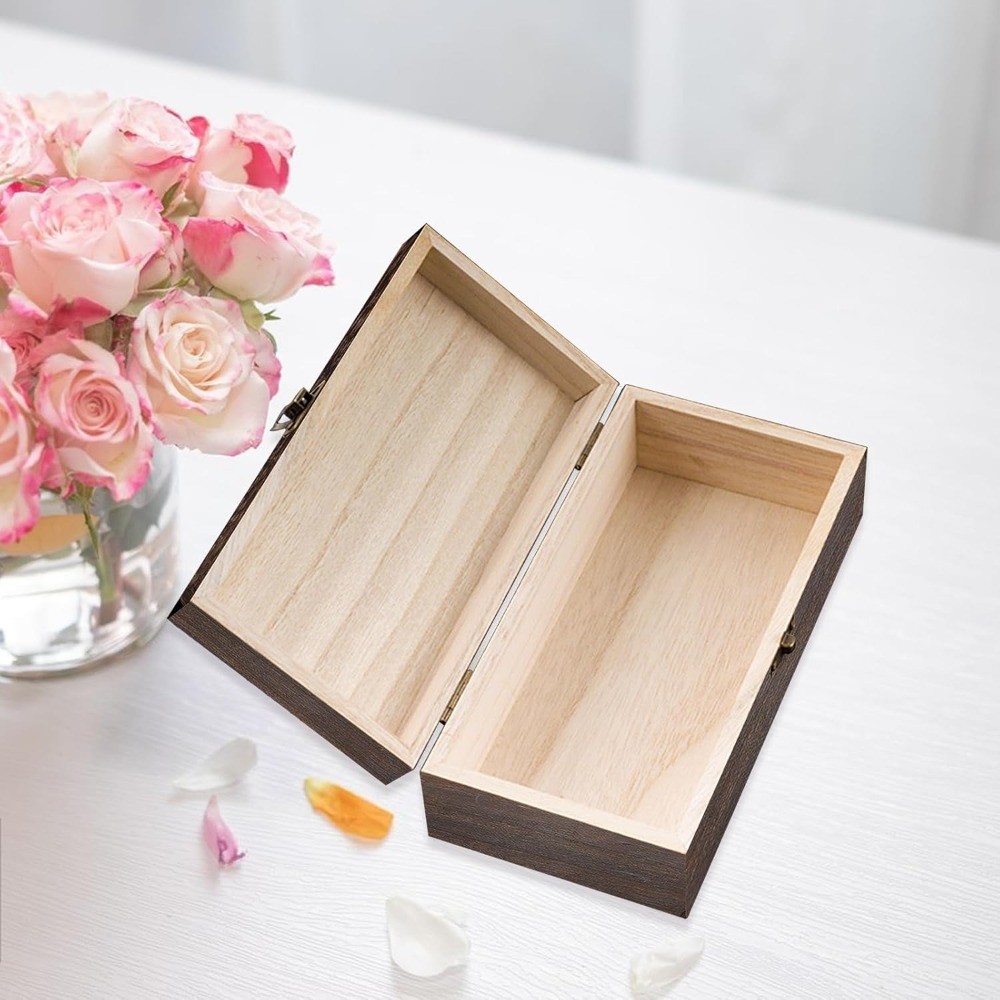 Vintage Wooden Storage Box with Lid Rectangular Solid Wood Keepsake Organizer