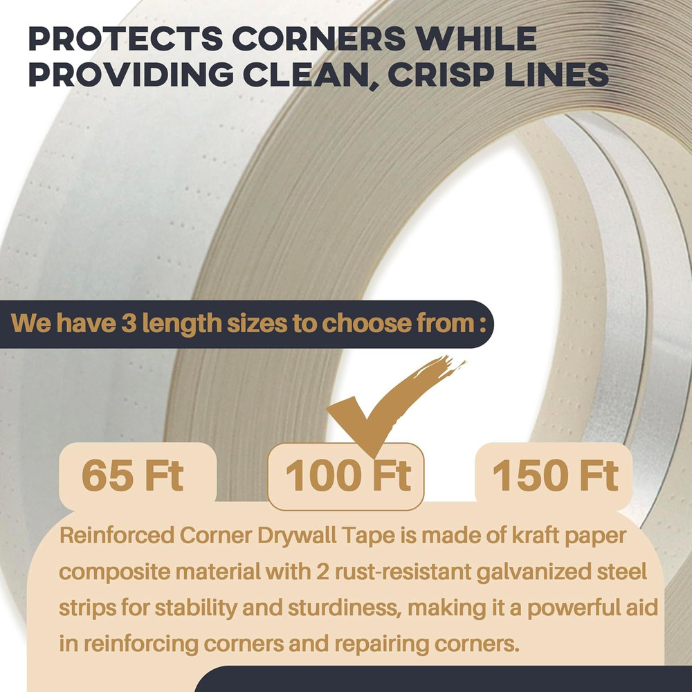 Drywall Corner Tape - 100 Ft Roll Reinforced Drywall Corner Bead, Inside Corn...