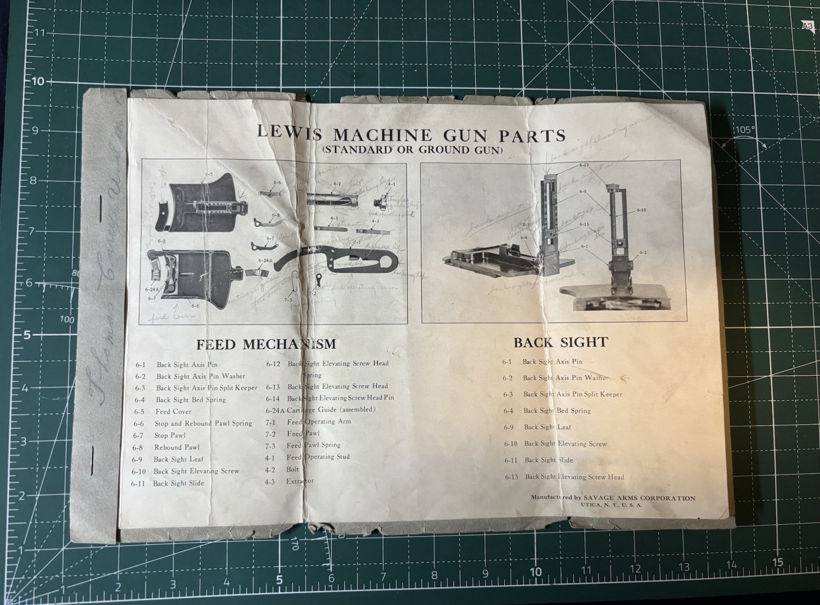 WW1 USMC Rare Lewis Machine Gun Parts Booklet (Named)