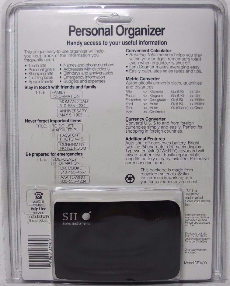 SII Seiko Instruments Personal Organizer