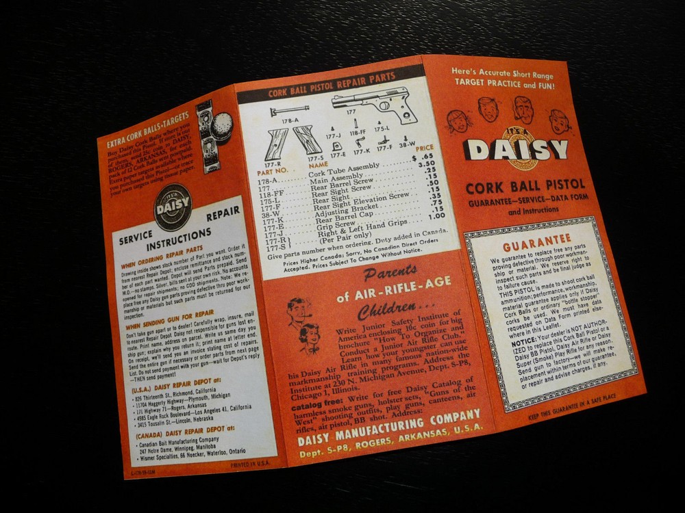 Daisy 178 BB Cork Pistol Repro Brochure