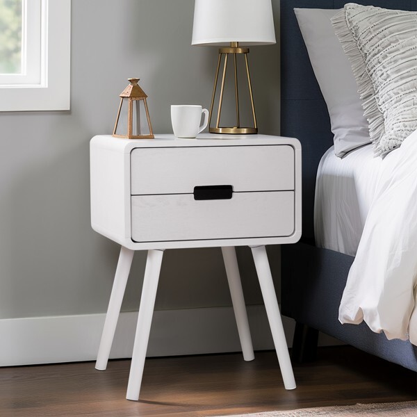 Wood Nightstand End Side Table with Drawer & Solid Wood Legs
