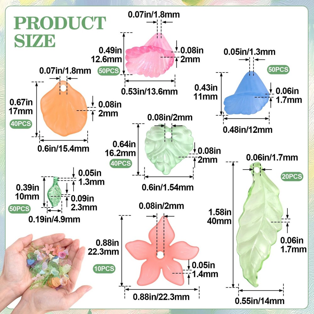 CTEAKOP 260 Pcs Flower Leaf Assorted Beads, Small to Medium, Multicolor