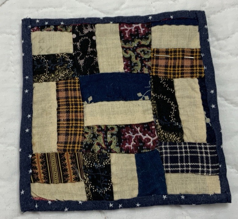 Antique Patchwork Quilt Table Topper, Rectangles, Early Calicos, Small