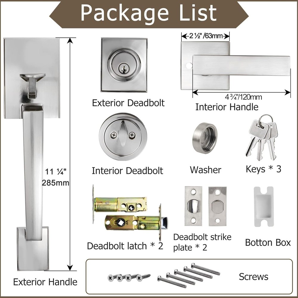 Adjustable Front Door Lock with Lever Handle - Modern Style