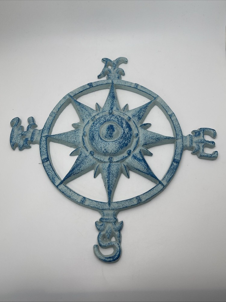 Large Cast Iron Rose Compass 2 Toned Blue  11.25”