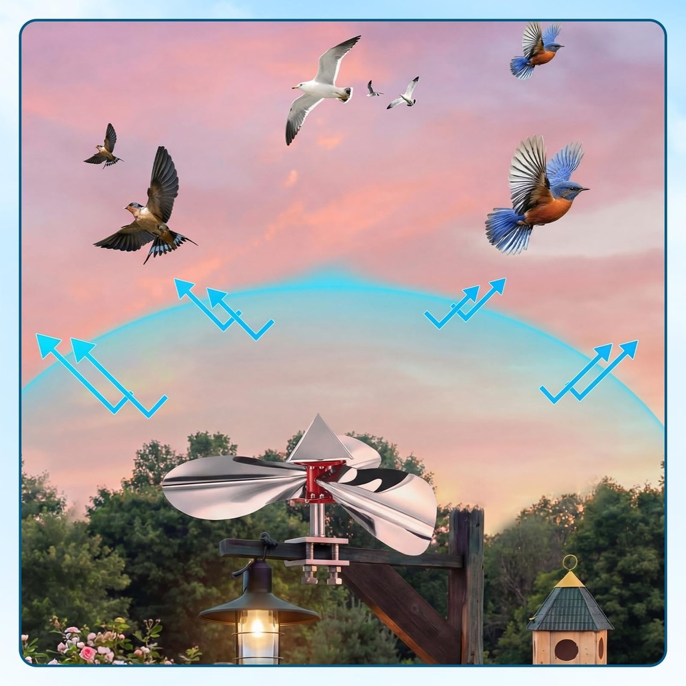 4 Pack Reflective Spinning Bird Deterrent with Clamp Mount Windmill Shape Bir...
