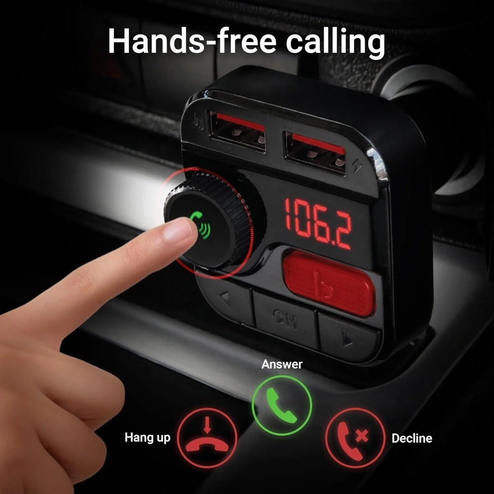Bluetooth FM Transmitter Car Charger with 2 USB Ports 3.4A Fast Charging MP3