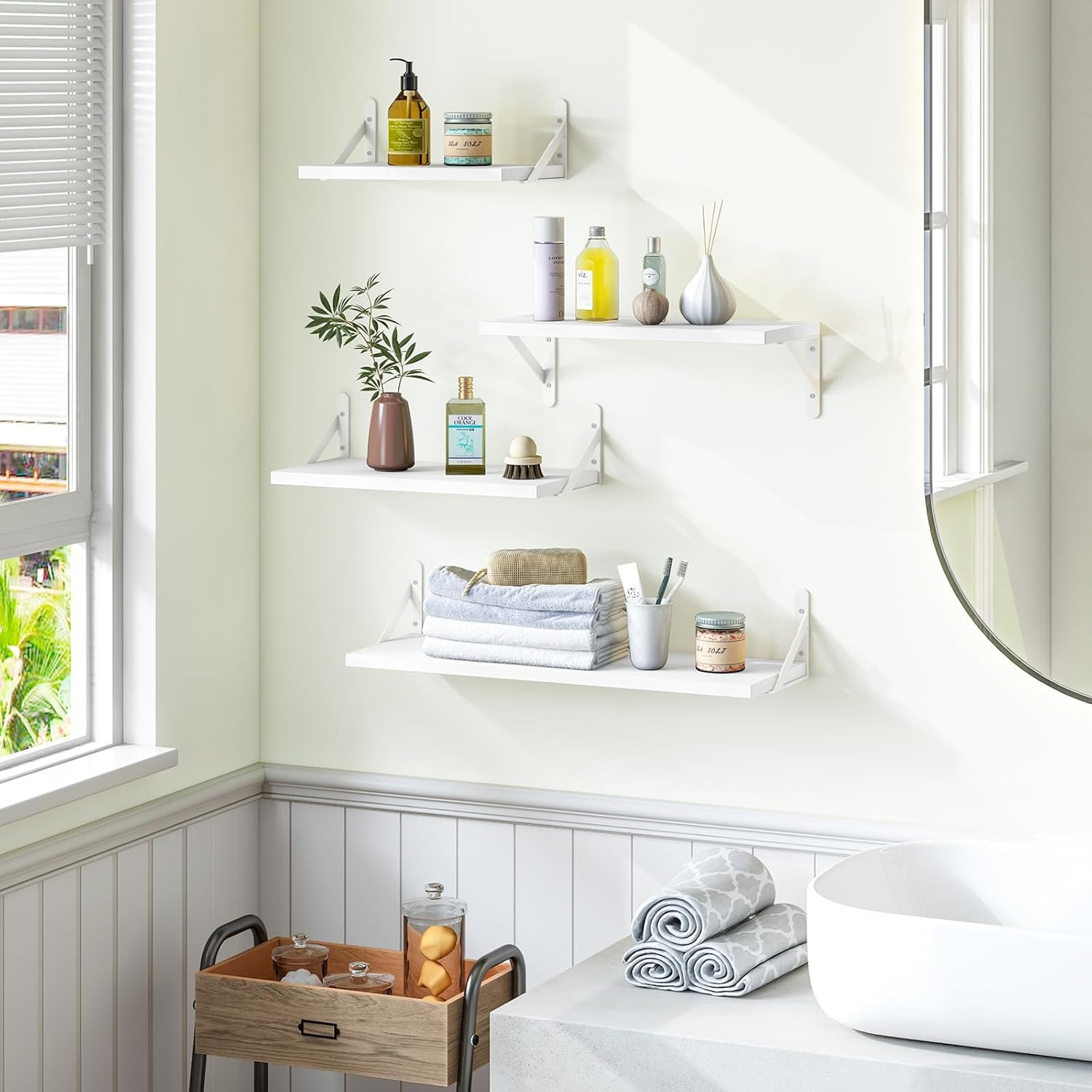 Floating Shelves for Wall, Different Sizes White Wall Shelves for Living Room, B