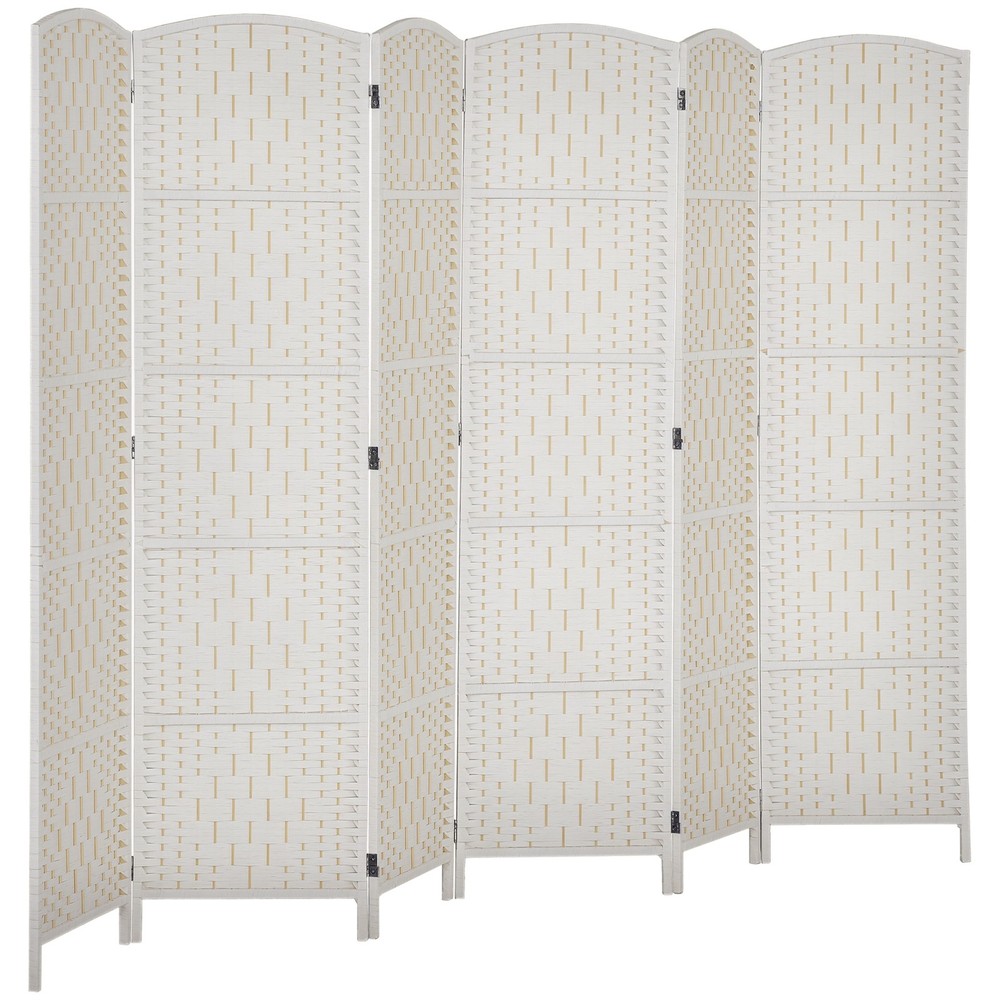 6 Weave Panel Room Divider Privacy Folding Screen Diamond Decor, White