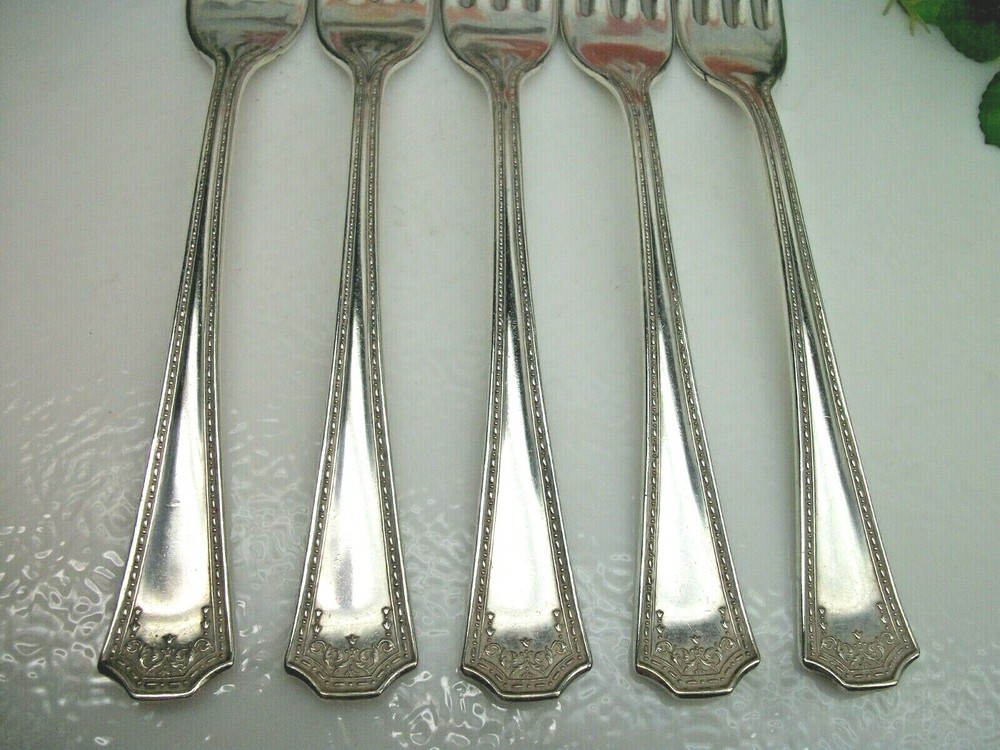 5 WD Smith Silver WDI1 Silverplate 7 3/8" Dinner Forks 1912