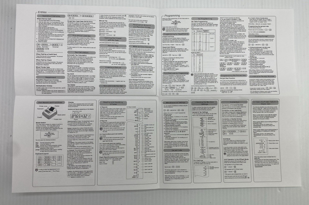 Sharp XE-A102 Cash Register Instruction Manual & Quick Start Guide Only
