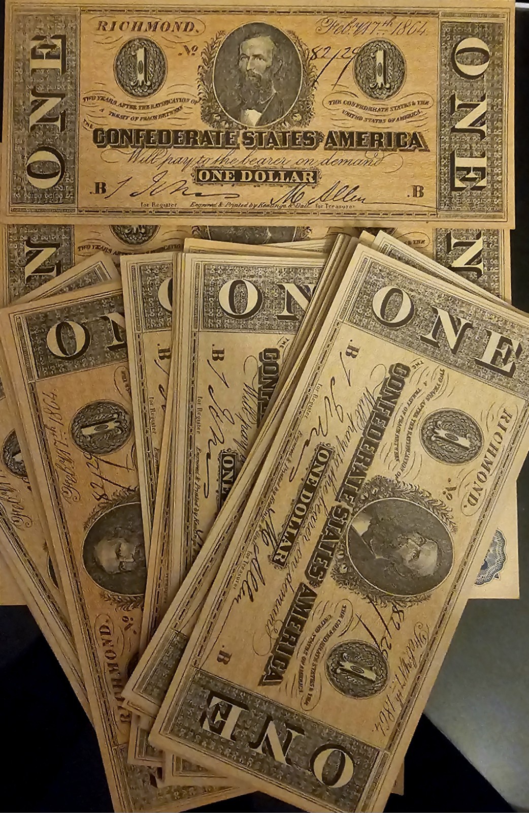 CONFEDERATE STATES OF AMERICA ONE DOLLAR BANKNOTE FACSIMILE PRISTINE CONDITION