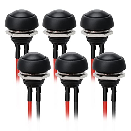 6PCS 12mm Momentary Push Button Switch Mini Round Waterproof SPST Switch Black