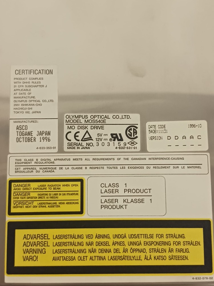 Olympus Optical MO Disk Drive - Model: MOS540E