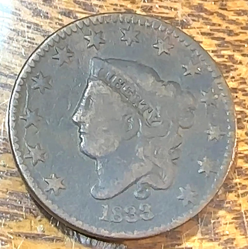 1833 Large Cent Nice Original Brown VG+ CHRC