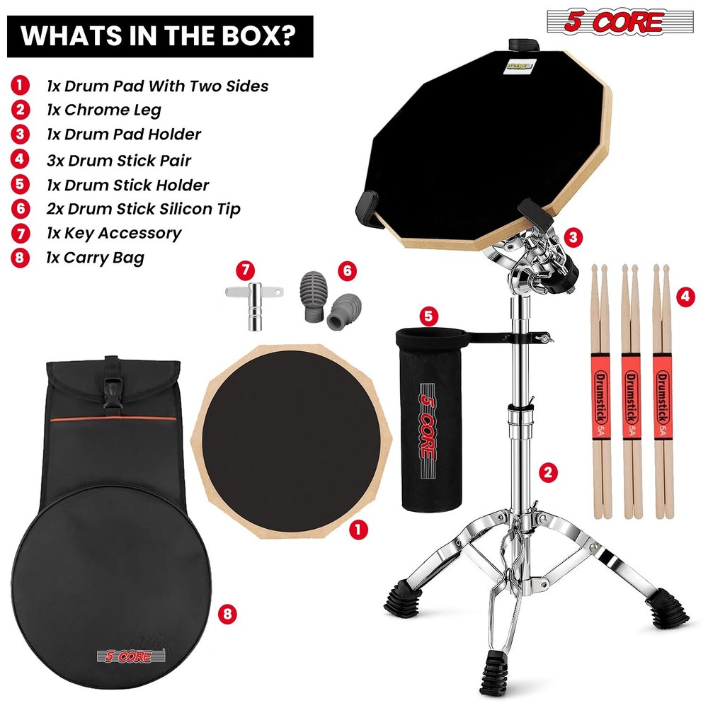 5Core Drum Throne + Drummer Practice Pad Combo Kit Height Adjustable Padded Seat